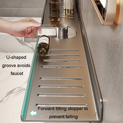 Faucet Rack Home Bathroom Vanity Shelf No Hole Storage Shelf, 30cm (White), 40cm (White), 50cm (White), 30cm (Black), 40cm (Black), 50cm (Black), 30cm (Gray), 40cm (Gray), 50cm (Gray), 50cm U-shaped (White), 50cm U-shaped (Black), 50cm U-shaped (Gray)