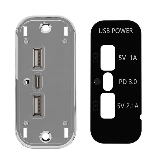 12/24V USB+Type-C Car, RV, Boat Mobile Phone Charger Modification, Silver 2.1A+1A+PD3.0