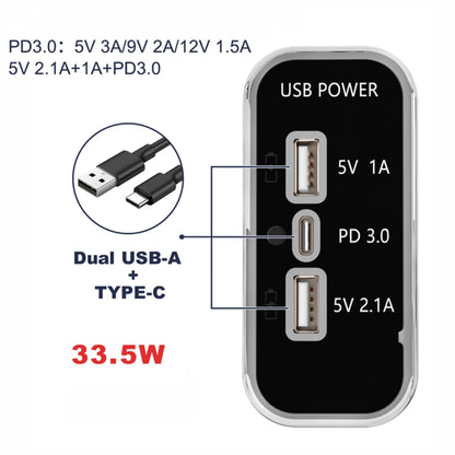 12/24V USB+Type-C Car, RV, Boat Mobile Phone Charger Modification, Silver 2.1A+1A+PD3.0