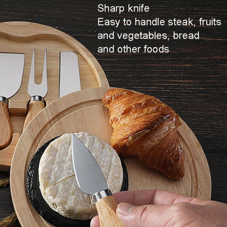 4pcs /Set Round Oak Box Cheese Knife Spatula Stainless Steel Cheese Tools Cutlery, Steel Color, Black, Gold