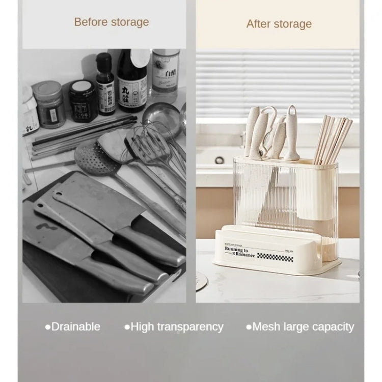 Cream Style Kitchen Storage Rack Knife Holder Chopping Board, Pot Lid Rack, Knife Rack, 2 In 1