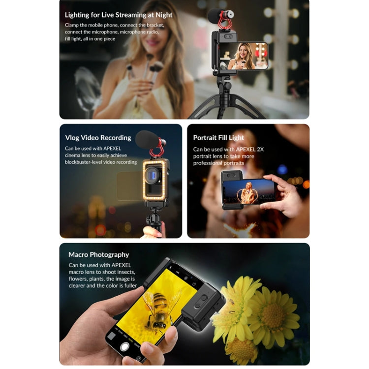 APEXEL  Multifunctional Fill Light Phone Clip With 1/4 Inch & M17 M37 Thread Tnterface