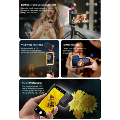 APEXEL  Multifunctional Fill Light Phone Clip With 1/4 Inch & M17 M37 Thread Tnterface