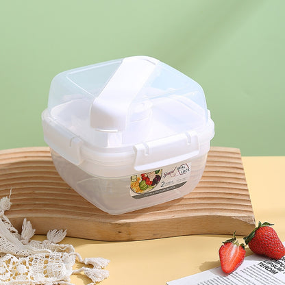 Microwaveable Double Layer Salad Container Picnic Lunch Box with Fork Spoon