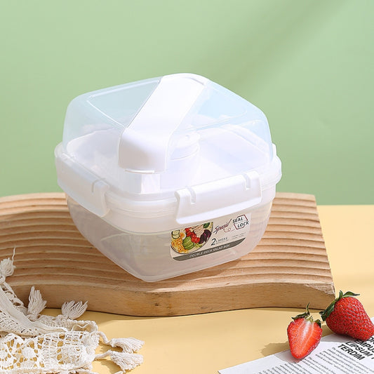 Microwaveable Double Layer Salad Container Picnic Lunch Box with Fork Spoon