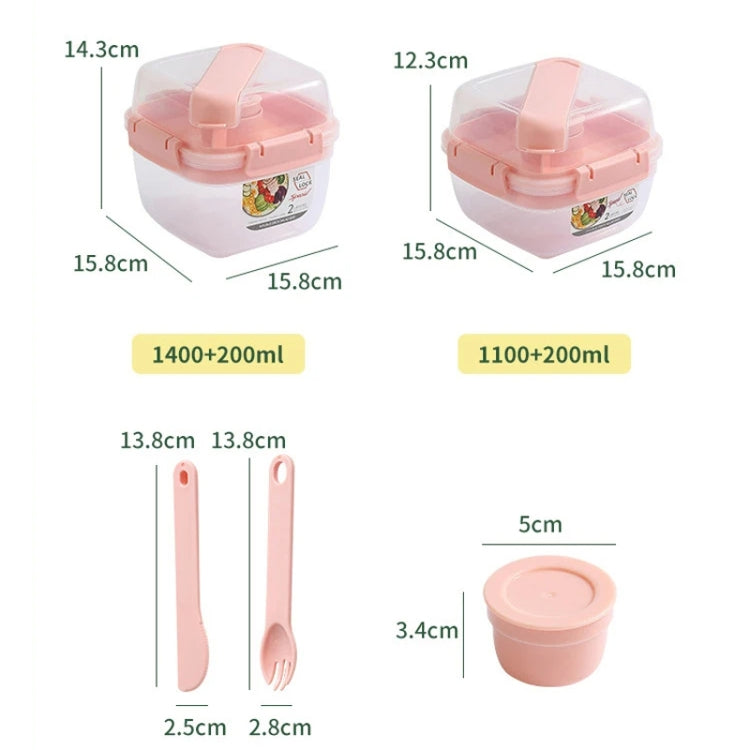 Microwaveable Double Layer Salad Container Picnic Lunch Box with Fork Spoon