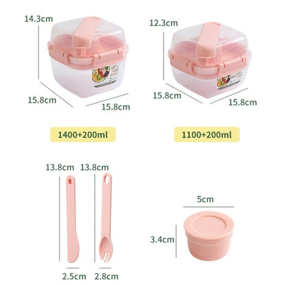 Microwaveable Double Layer Salad Container Picnic Lunch Box with Fork Spoon