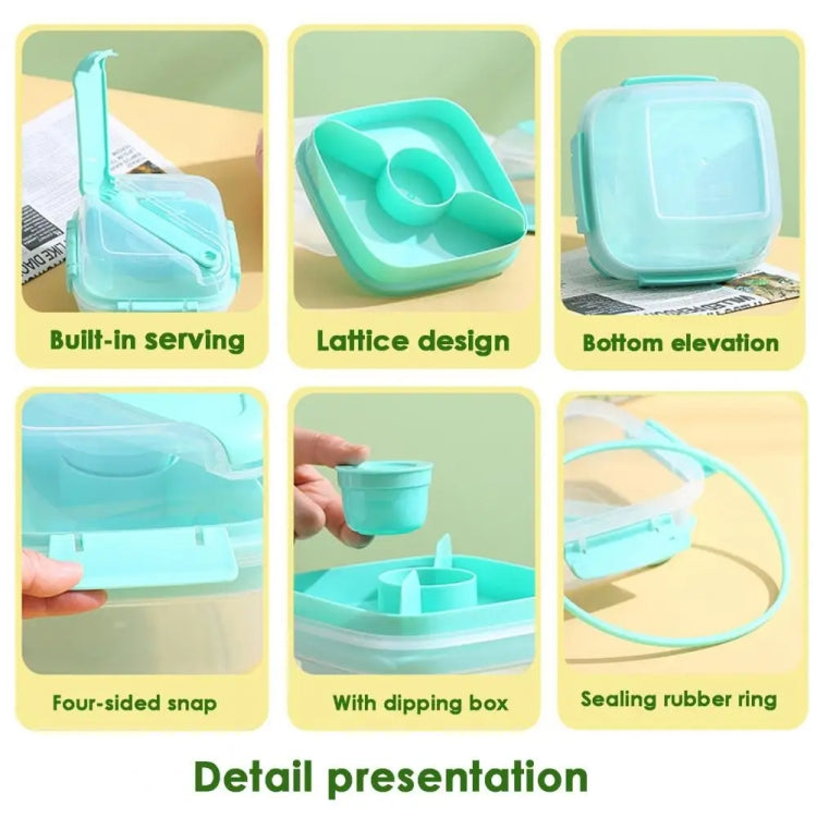 Microwaveable Double Layer Salad Container Picnic Lunch Box with Fork Spoon