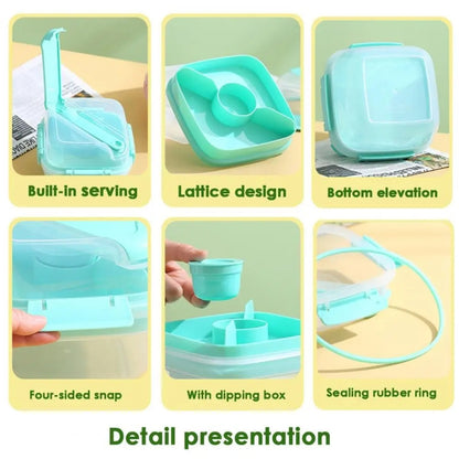 Microwaveable Double Layer Salad Container Picnic Lunch Box with Fork Spoon