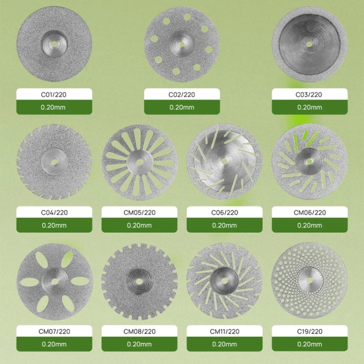 0.2mm Dental Lab Polishing Diamond Discs Dentist Rotary Cutting Tool, C02/220, C03/220, C04/220, C11/220, C19/220, CM06/220, CM08/220, CM10/220, CM11/220