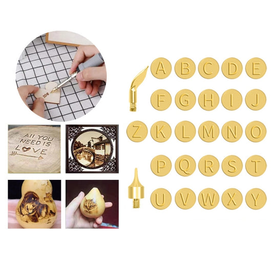 28 In 1 Wood Burning Solder Tips Uppercase Alphabet Chiseled Tips Blades Pyrography Tool, 28 In 1 Alphabet