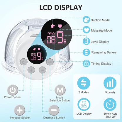 S12 LCD Screen Smart Large Capacity Portable Wearable Silent Electric Breast Pump, S12 White, S12 Bilateral