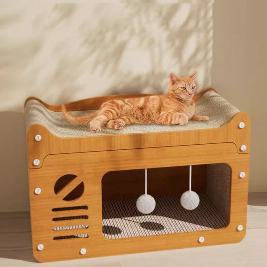 2 In 1 Cat Scratching Board Spacious Kitten Scratcher Box Lounge Bed Sturdy Cat House, TV Large, Two Layer Small, Two Layer Large, Dual Door Large