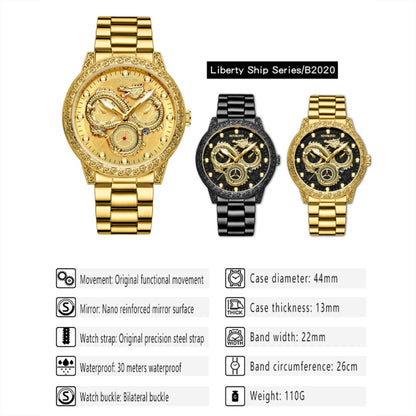 BINBOND B3030 Embossed Dragon Luminous Waterproof Quartz Watch
