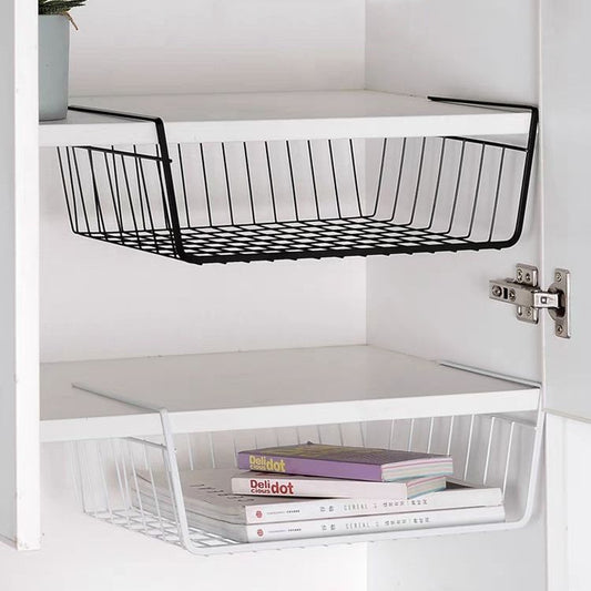 Closet Organizer Metal Shelf Kitchen Cabinet Under Hanging Shelf, 40x25x14cm