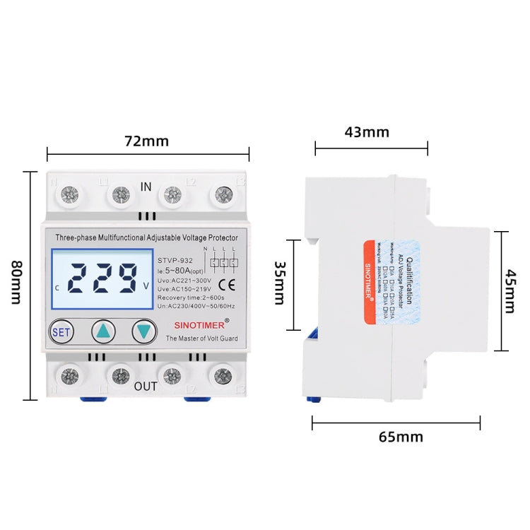 3-phase 380V LCD Self-resetting Adjustable Surge Voltage Protector
