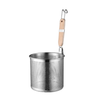 Household Stainless Steel Wooden Handle Spoon Kitchen Filtering Powder Oil Leakage Frying Basket