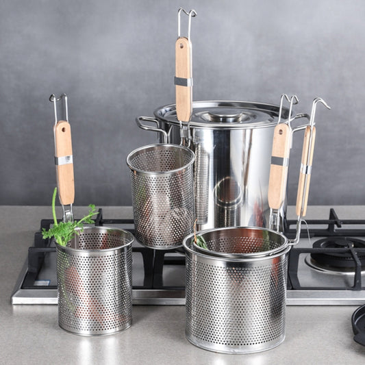 Household Stainless Steel Wooden Handle Spoon Kitchen Filtering Powder Oil Leakage Frying Basket