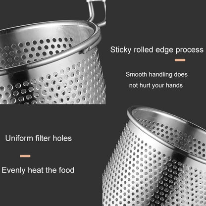 Household Stainless Steel Wooden Handle Spoon Kitchen Filtering Powder Oil Leakage Frying Basket