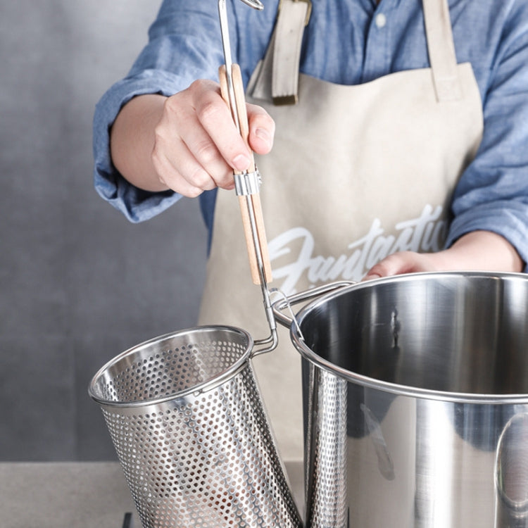 Household Stainless Steel Wooden Handle Spoon Kitchen Filtering Powder Oil Leakage Frying Basket