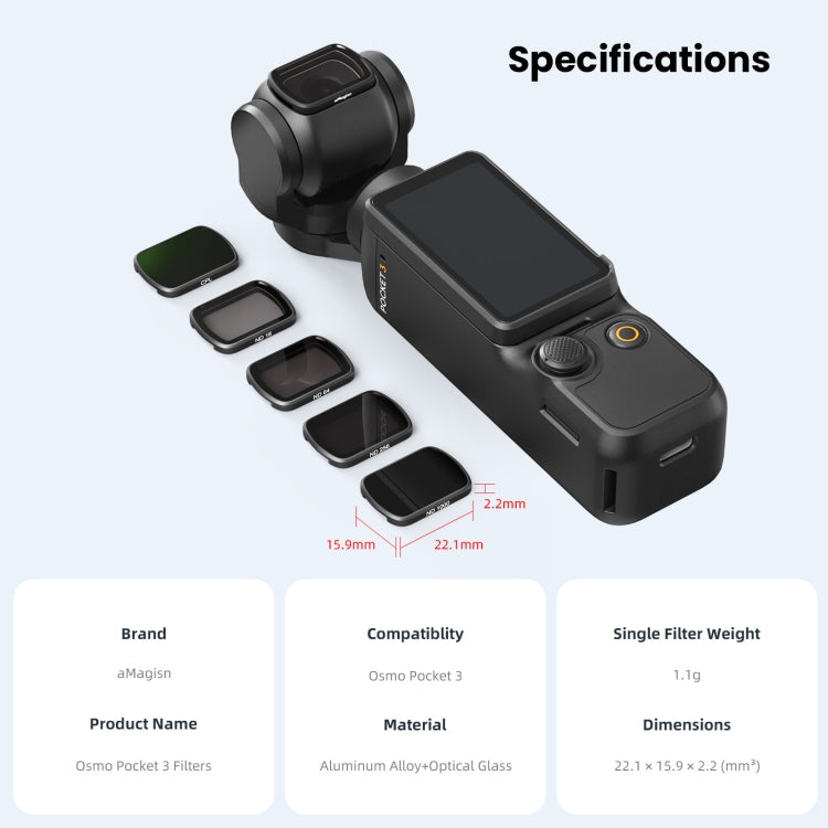 For DJI Osmo Pocket 3 aMagisn HD Double Sided Coated Filters Sports Camera Protective Goggles