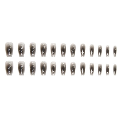 24pcs /Box  Press On Nails Dark Star and Moon Series False Nails Mid-Length Ballet Nails, R722