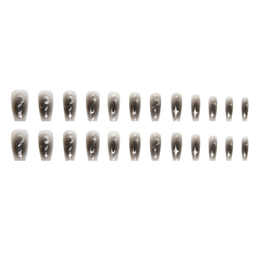 24pcs /Box  Press On Nails Dark Star and Moon Series False Nails Mid-Length Ballet Nails, R722