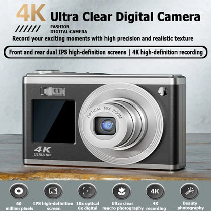 4K HD Optical Zoom Digital Camera 60MP Dual Screen Selfie Camera, No Memory