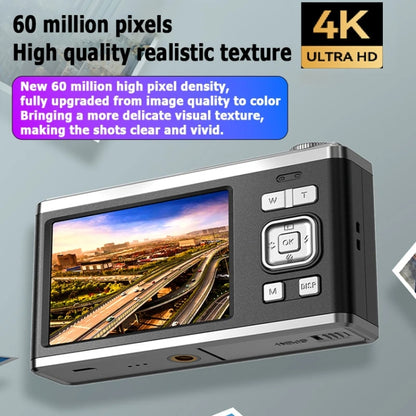 4K HD Optical Zoom Digital Camera 60MP Dual Screen Selfie Camera, No Memory