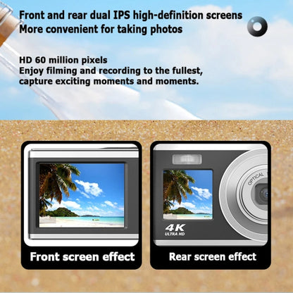 4K HD Optical Zoom Digital Camera 60MP Dual Screen Selfie Camera, No Memory