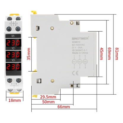SINOTIMER SDM010 Modular Rail Type AC Three-Phase Digital Voltmeter Electronic Instrumentation