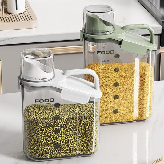 Plastic Sealed Grains Container Dry Food Storage Bin with Measuring Cup Pouring Spout, 2800ml, 2000ml, 1600ml