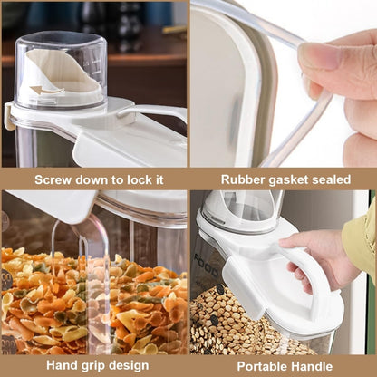 Plastic Sealed Grains Container Dry Food Storage Bin with Measuring Cup Pouring Spout, 2800ml, 2000ml, 1600ml