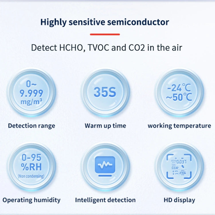 5 In 1  Air Quality Monitor TVOC HCHO CO2 Detector Temperature Humidity Tester