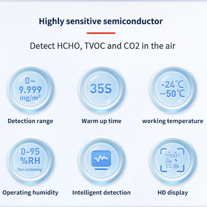 5 In 1  Air Quality Monitor TVOC HCHO CO2 Detector Temperature Humidity Tester