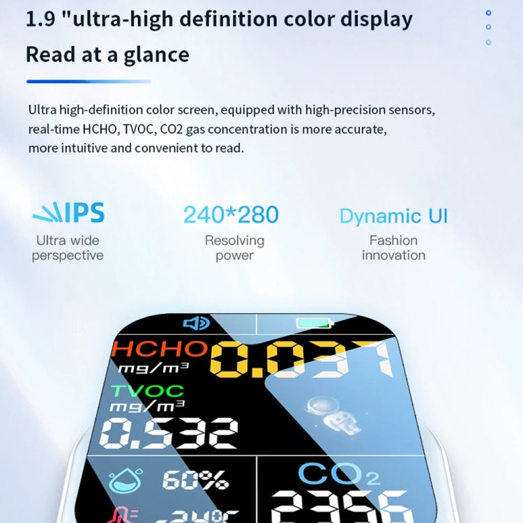 5 In 1  Air Quality Monitor TVOC HCHO CO2 Detector Temperature Humidity Tester