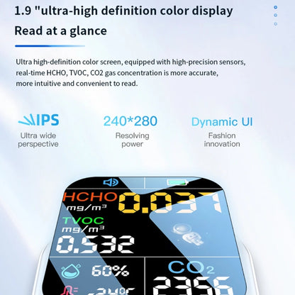 5 In 1  Air Quality Monitor TVOC HCHO CO2 Detector Temperature Humidity Tester