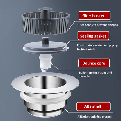 Pop Up Kitchen Sink Drain Strainer Stopper Combo Anti-Clog and Easy Clean, Sink Drain Strainer Stopper