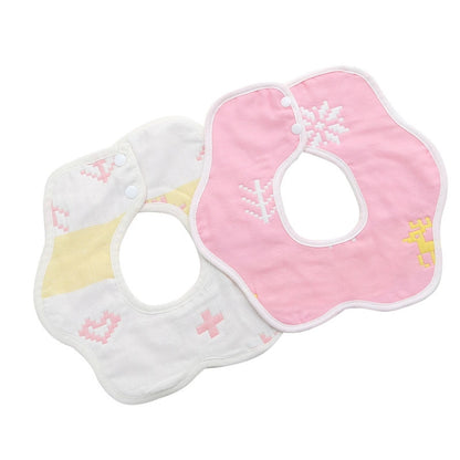 2pcs Dual Sided Newborn Baby Petal Waterproof Bib Six Layers Gauze Cotton Plum Bib, Cedar Pink, Airplane, Crown, Classic Mushroom