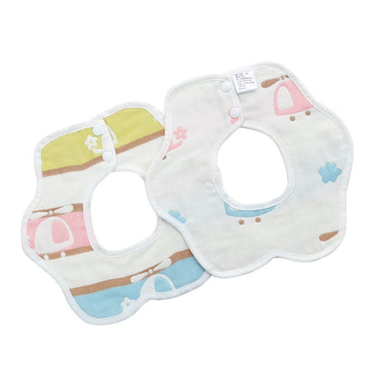 2pcs Dual Sided Newborn Baby Petal Waterproof Bib Six Layers Gauze Cotton Plum Bib, Cedar Pink, Airplane, Crown, Classic Mushroom