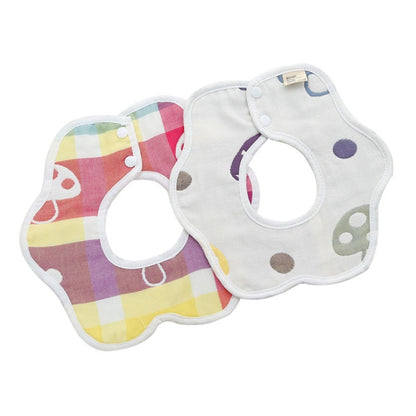 2pcs Dual Sided Newborn Baby Petal Waterproof Bib Six Layers Gauze Cotton Plum Bib, Cedar Pink, Airplane, Crown, Classic Mushroom
