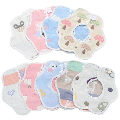 2pcs Dual Sided Newborn Baby Petal Waterproof Bib Six Layers Gauze Cotton Plum Bib, Cedar Pink, Airplane, Crown, Classic Mushroom
