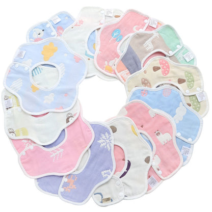 2pcs Dual Sided Newborn Baby Petal Waterproof Bib Six Layers Gauze Cotton Plum Bib, Cedar Pink, Airplane, Crown, Classic Mushroom