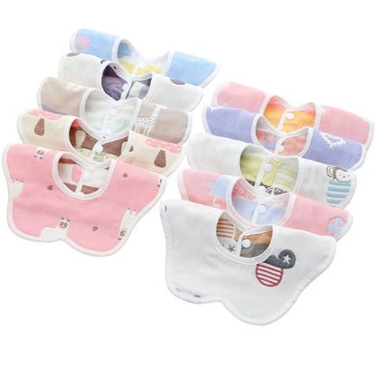 2pcs Dual Sided Newborn Baby Petal Waterproof Bib Six Layers Gauze Cotton Plum Bib, Cedar Pink, Airplane, Crown, Classic Mushroom