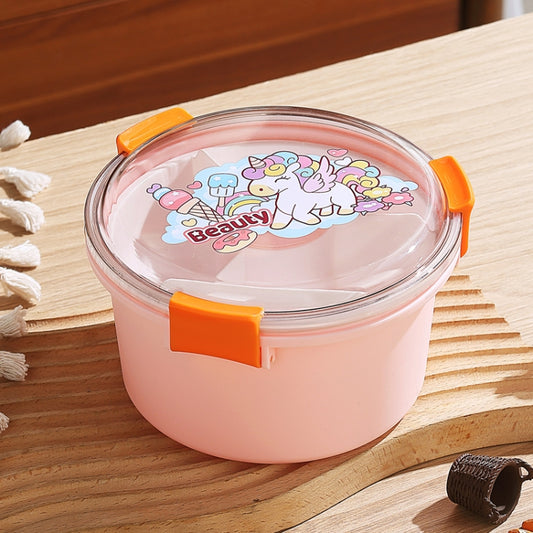 1100ml Cartoon Round Microwaveable Bento Box Outdoor Student Lunch Box, Beauty Pink, Space Blue, Bear Brown