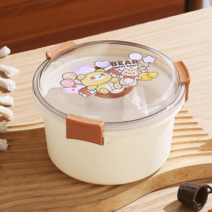 1100ml Cartoon Round Microwaveable Bento Box Outdoor Student Lunch Box, Beauty Pink, Space Blue, Bear Brown