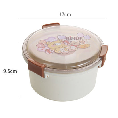 1100ml Cartoon Round Microwaveable Bento Box Outdoor Student Lunch Box, Beauty Pink, Space Blue, Bear Brown