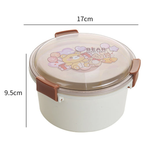 1100ml Cartoon Round Microwaveable Bento Box Outdoor Student Lunch Box, Beauty Pink, Space Blue, Bear Brown