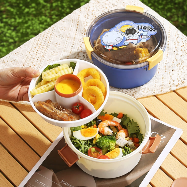 1100ml Cartoon Round Microwaveable Bento Box Outdoor Student Lunch Box, Beauty Pink, Space Blue, Bear Brown