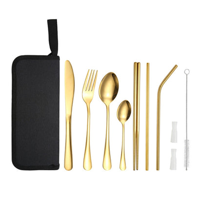 Portable Stainless Steel Cutlery Set Outdoor Picnic Knife And Fork Tool With Storage Bag